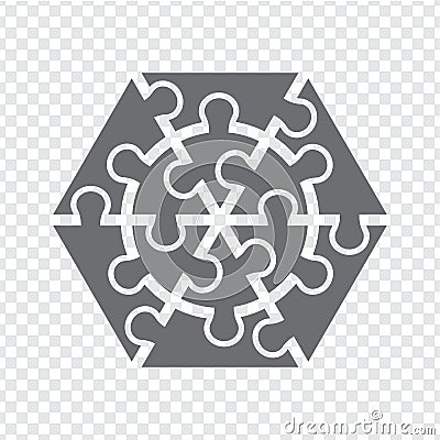 Simple icon hexagon puzzle in gray. Simple icon puzzle of the twelve elements and center on transparent background for your web s Vector Illustration