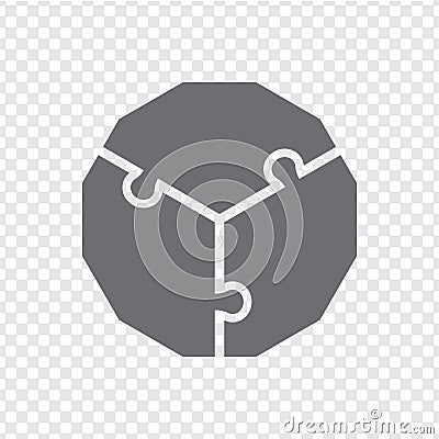 Simple icon polygon of twelve corners puzzle in gray. Simple icon puzzle of three elements on transparent background. Vector Illustration