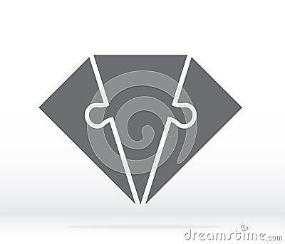 Simple icon polygonal puzzle in gray. Simple icon triangle puzzle of the three elements on white background with shadow Vector Illustration