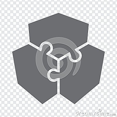 Simple icon puzzle in gray. Simple icon polygonal puzzle of the three elements on transparent background Vector Illustration