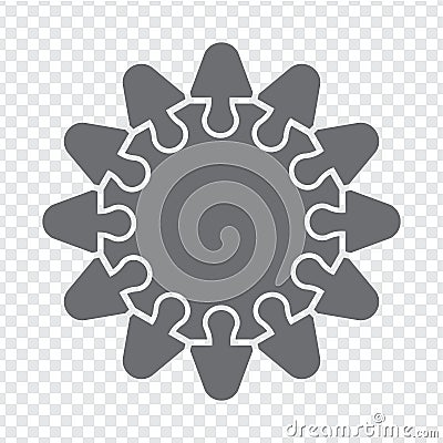 Simple icon puzzle in gray. Simple icon puzzle of the twelve elements and center on transparent background Vector Illustration