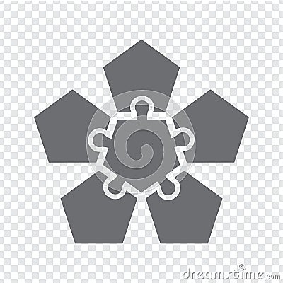 Simple icon puzzle in gray. Simple pentagon puzzle of the five elements on transparent background your web site design, logo, app, Vector Illustration