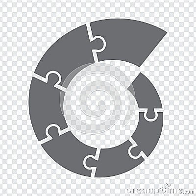 Simple icon puzzles in gray. Simple icon spiral puzzle of the seven elements on transparent background for your web site design, Vector Illustration