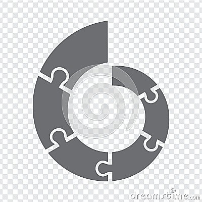 Simple icon puzzles in gray. Simple icon spiral puzzle of the six elements on transparent background for your web site design, ap Vector Illustration