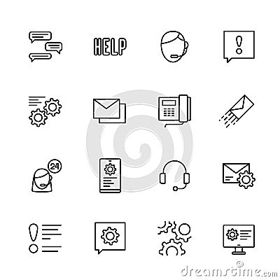 Simple icon set call center and technical support, assistance and help around clock. Contains such symbols phone Vector Illustration