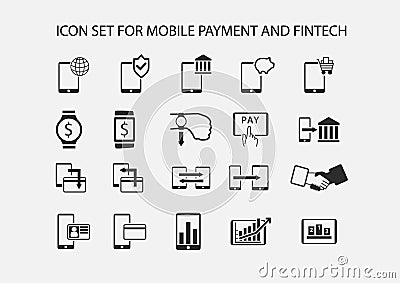 Simple icon set for mobile payment and electronic payment. Vector Illustration