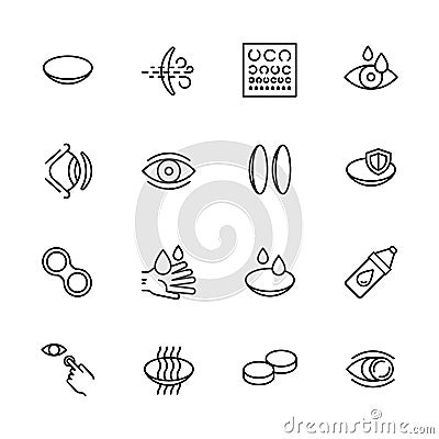 Simple icon set vision, eyesight, ophthalmology and eyes care concept. Contains such symbols contact lenses, vision Vector Illustration