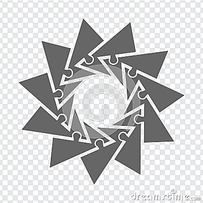Simple icon triagles puzzle in gray. Simple icon puzzle of the eleven elements on transparent background for your web site design, Vector Illustration