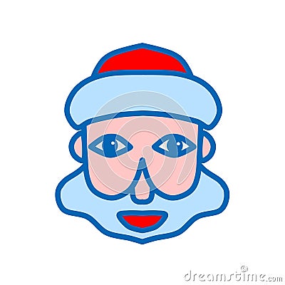 A simple illustration of Santa Claus. The face of Santa Claus. Icon, sticker with the image of the snow grandfather. Cartoon Illustration