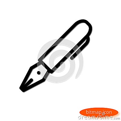 A simple illustration of a shadow casting line drawing a fountain pen with a clip, a flat line icon for a website, banner, poster Cartoon Illustration