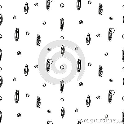Simple imitation drawing ink point and circle scribble seamless pattern Vector Illustration