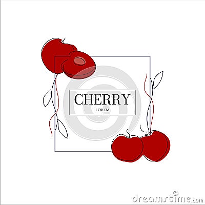 Simple isolated berry packaging design, cherry flavored. Juicy line drawing for label. Freehand vector illustration isolated on Vector Illustration