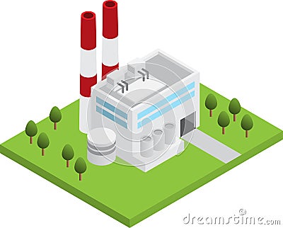 Simple isometric power plant station isolated Vector Illustration