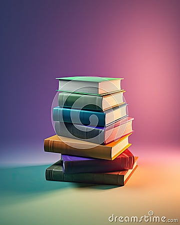 Simple isometric stack of books on gradient background Stock Photo