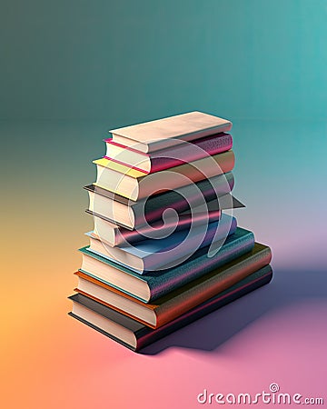 Simple isometric stack of books on gradient background Stock Photo