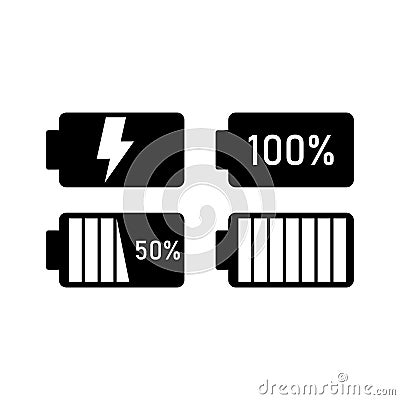 Simple Lanscape battery icon with flat and minimalist design. Battery charge, full, half, empty or critical battery Vector Illustration