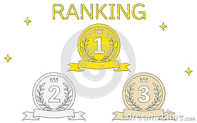 Simple laurel wreath and label coin ranking icon set, 1st-3rd place Stock Photo