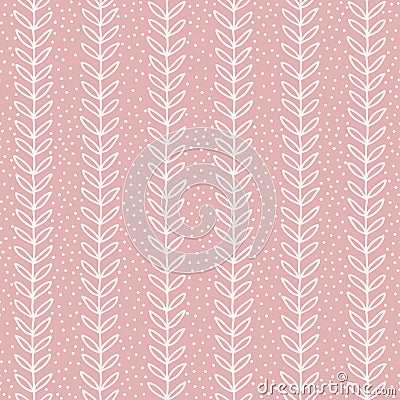 Simple leaf seamless pattern. Hand drawn pink background. Cute wallpaper. Vector Illustration