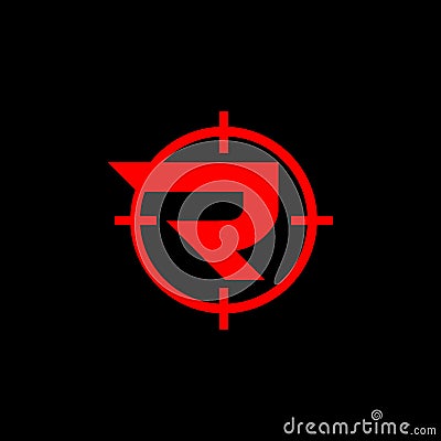 Simple letter R with crosshair vector logo template for firearms company Vector Illustration