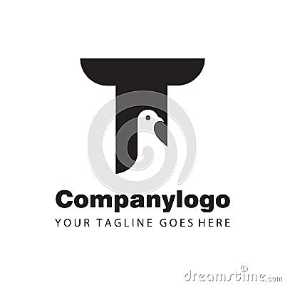 Simple letter T bird monogram logo design template Vector Illustration