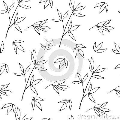 Simple light Ñontour leaves drawn on a white background. Seamless patten Vector Illustration