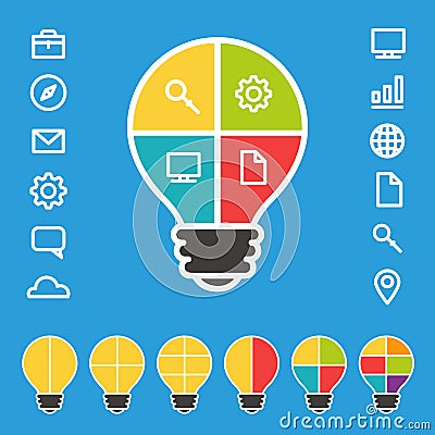 Simple lightbulb diagram with set of icons Vector Illustration