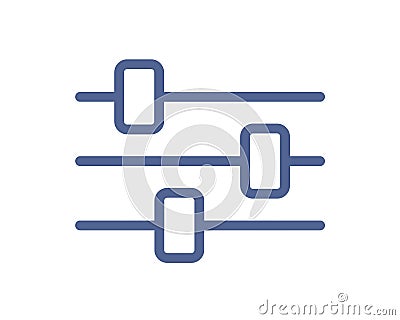 Simple line art icon of sound control bar or mixer with sliders and knobs. Volume settings panel pictogram. Equalizer Vector Illustration