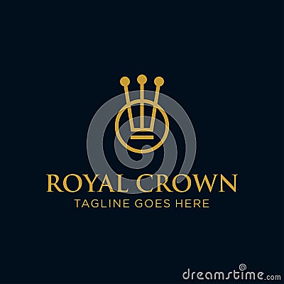 Simple line art linear luxury Royal crown and circle logo design vector. premium King Queen brand template. beauty industry Vector Illustration