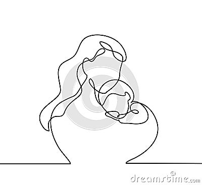 Simple line art of a mother holding her baby Vector Illustration