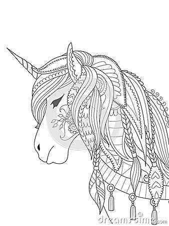 Simple line art of unicorn for design element and coloring book page on app. Vector illustration Vector Illustration