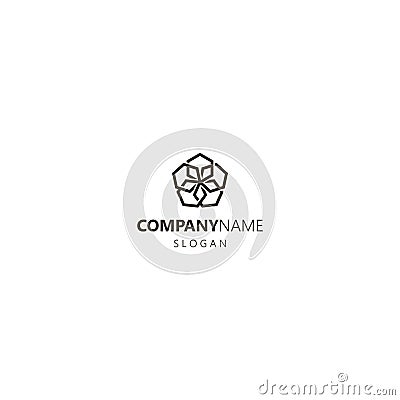 Simple line art vector iconic logo of pentagonal five-petal flower Vector Illustration