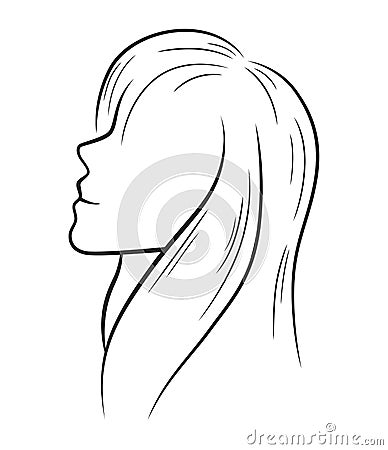 Simple line art of a woman seen from the side on white background Vector Illustration