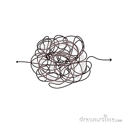 Simple line and complex easy way. Scribble doodle chaos mindset. Problem solving, difficult line. Vector hand drawn Vector Illustration