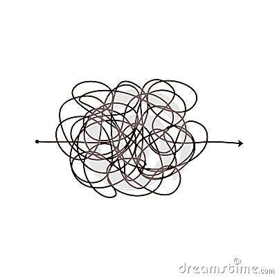 Simple line and complex easy way. Scribble doodle chaos mindset. Problem solving, difficult line. Vector hand drawn Vector Illustration