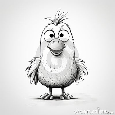 Simple Line Drawing Of A Cute Chicken With 6b Pencil Stock Photo