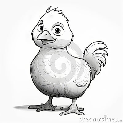 Simple Line Drawing Of A Cute Chicken With 6b Pencil Stock Photo