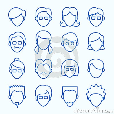 Simple Line Faces Icons Set Stock Photo