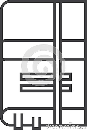 Simple line icon representing a closed book with a bookmark ribbon, showing lines of text, ideal for educational or Vector Illustration
