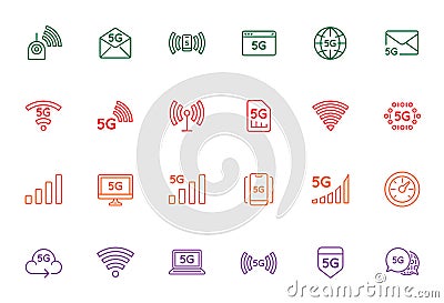 Simple line stroke vector icon set,new 5th generation mobile network 5G, high speed connection Vector Illustration