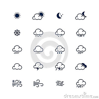 Simple line weather icon set. Vector illustration. Meteorology s Vector Illustration