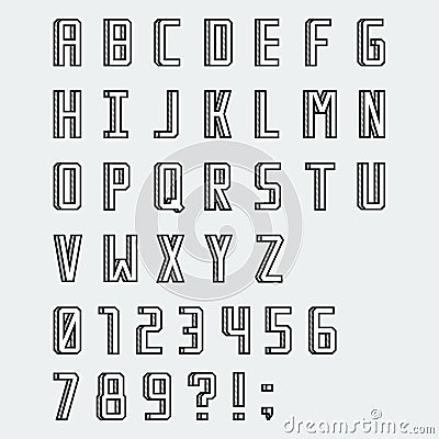 Simple linear blocky vector font with numbers Vector Illustration