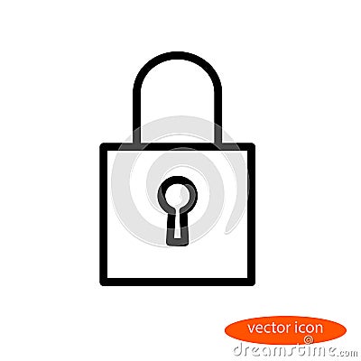 A simple linear image of a closed padlock with a key hole, a line icon, a flat style Stock Photo