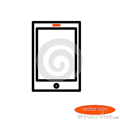 A simple linear image of an electronic book or tablet with an orange eye, a line icon, a flat style Stock Photo