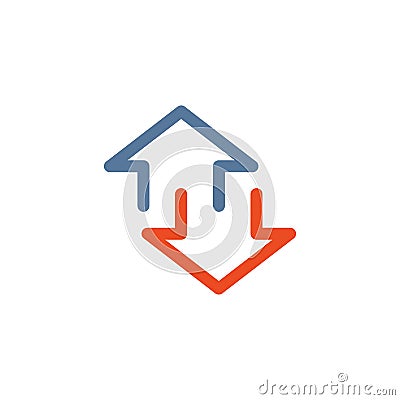 Simple linear up and down arrows. Upward, downward arrows in blue and red. Stock vector illustration isolated on white background Cartoon Illustration