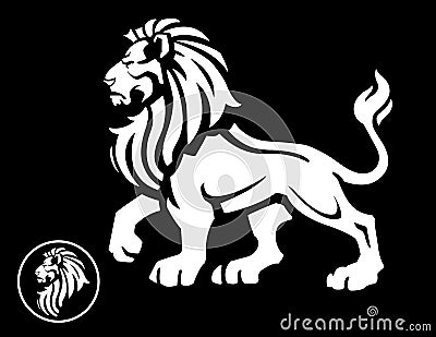 Lion Mascot Profile on Black Vector Illustration