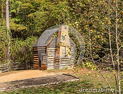 Enslaved family log cabin at Mount Vernon home of George Washington Editorial Stock Photo