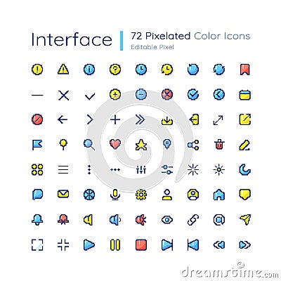 Simple looking interface editable pixel color ui icons set Vector Illustration