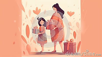 a simple looking mothers day gift card illustration, holding celebrations , ai generated image Cartoon Illustration