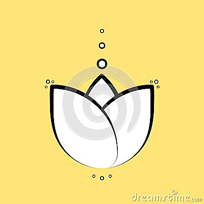 Simple Lotus flower icon with lines and dots, black and white. Vector design for spa, yoga, business, relax EPS 10 Vector Illustration