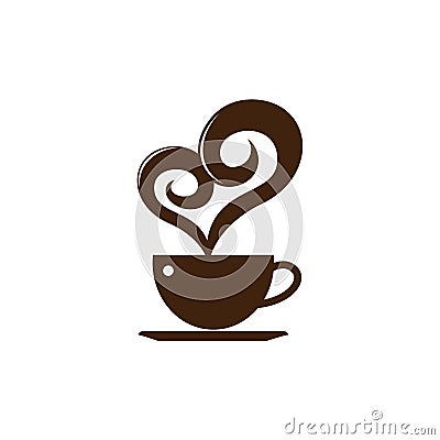 Simple Love Heart Coffee Chocolate Cafe Logo Template Vector Illustration